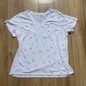 Super Soft White Floral V Neck Tee TBD D